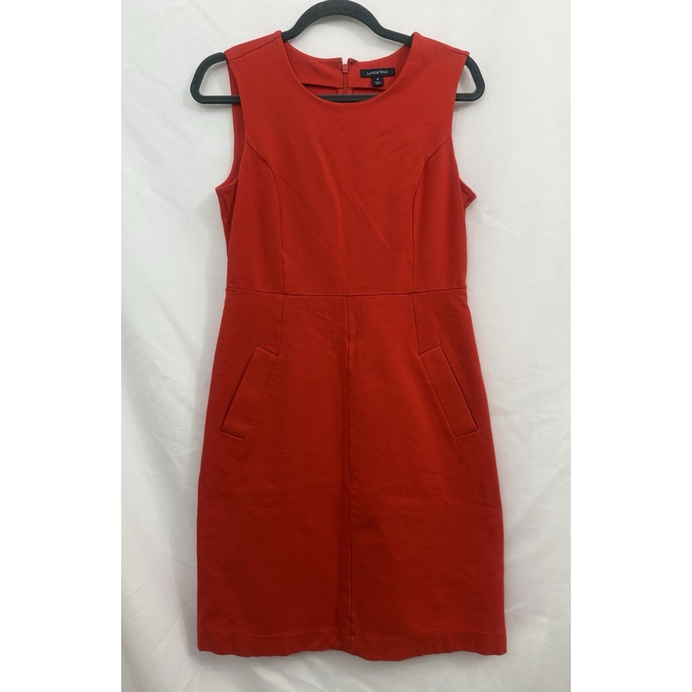 Lands End Red Sheath‎ Dress Knee Length Sleeveless Pockets Slit Womens Size 6